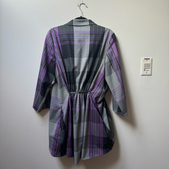 Simon Chang Purple Tartan Asymmetrical Blazer with Ties - Picture 5 of 5
